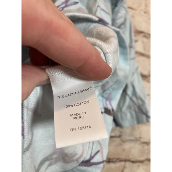 The Cat's Pajamas Flannel Pajama Set Womens Medium Blue Bird Print Winter Scene - Picture 3 of 15